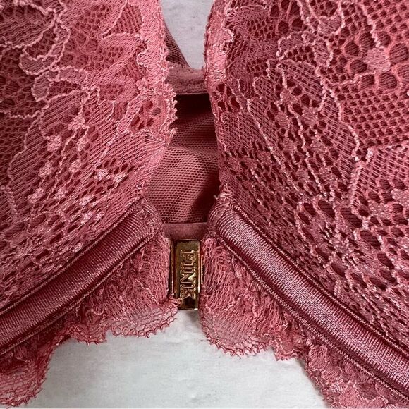 Pink by Victoria Secret Date Push-Up Lace Rose Pink Front  Closure Bra Size 34DD - Picture 5 of 9